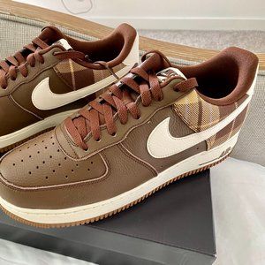 Nike Air Men's Force 1 - Cacao Wow Plaid (brown/ivory) - Size 10